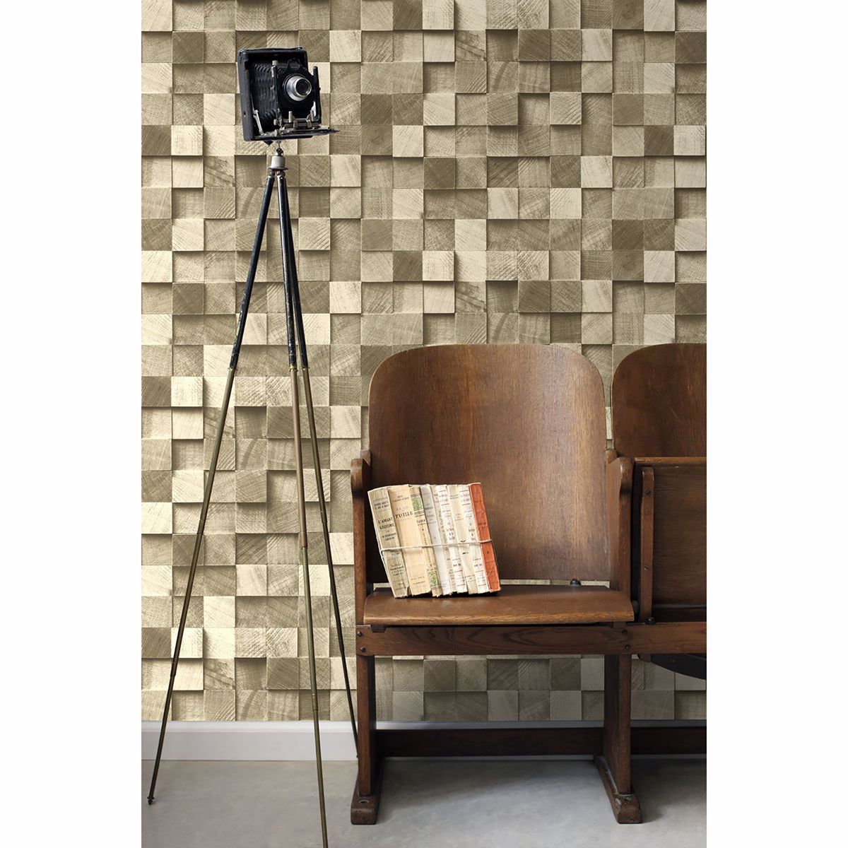 Tevye Gold Wood Geometric Wallpaper  | Brewster Wallcovering - The WorkRm