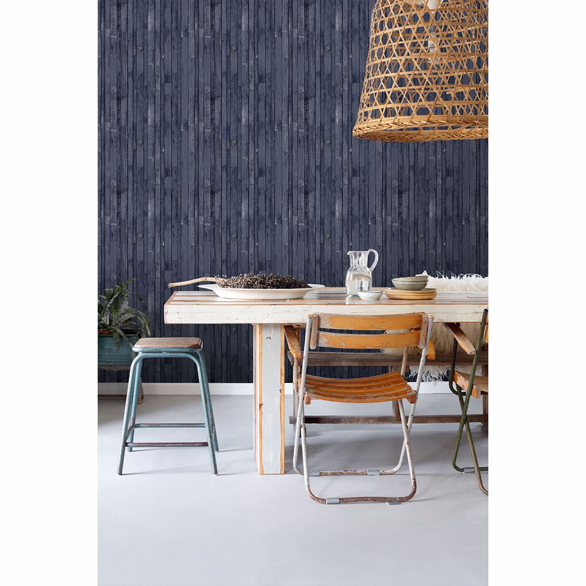 Azelma Navy Wood Wallpaper - Brewster Wallcovering