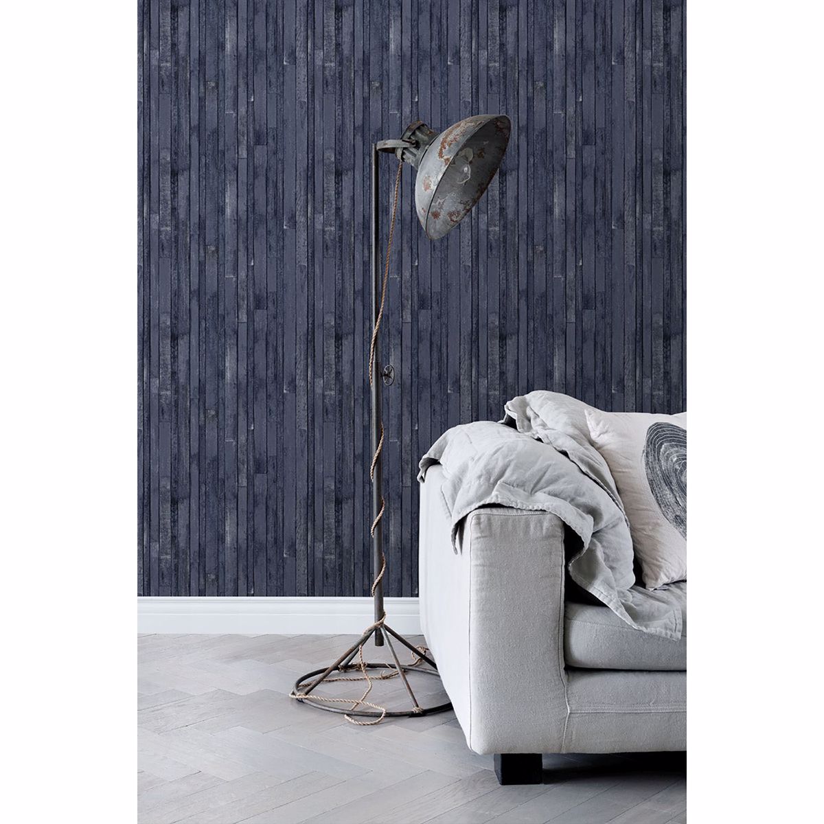 Azelma Navy Wood Wallpaper - Brewster Wallcovering