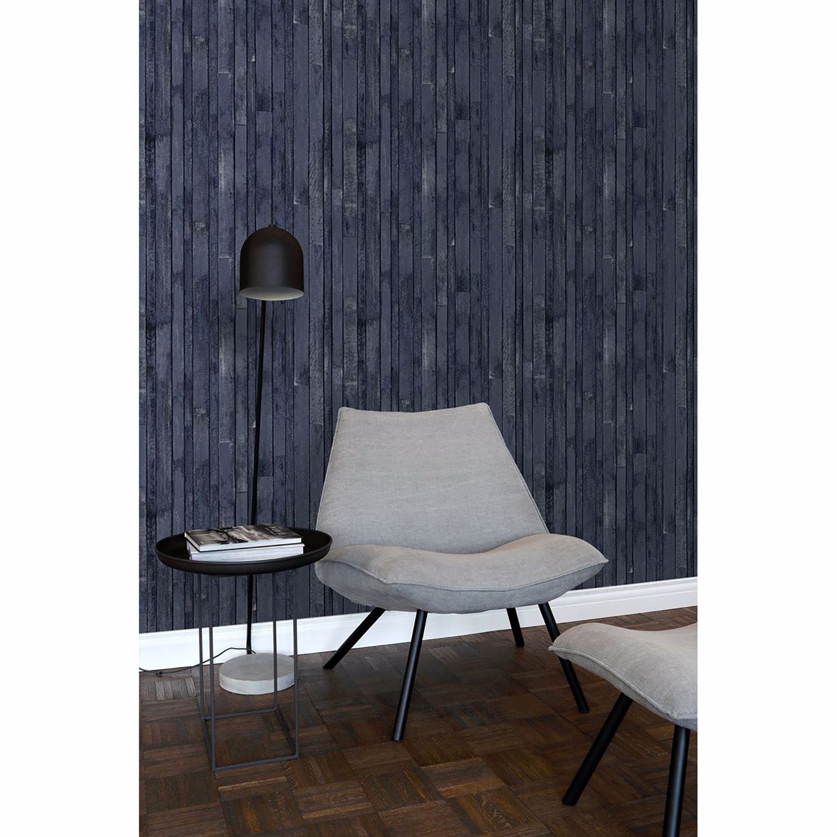 Azelma Navy Wood Wallpaper - Brewster Wallcovering