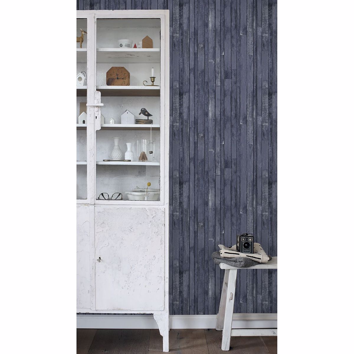 Azelma Navy Wood Wallpaper - Brewster Wallcovering