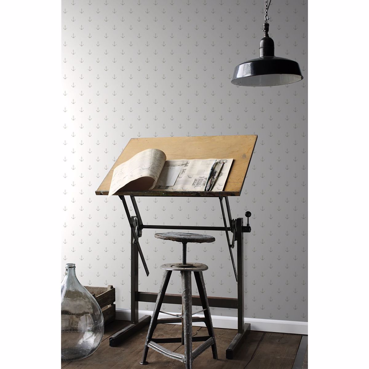 Morton Grey Anchors Wallpaper - Brewster Wallcovering