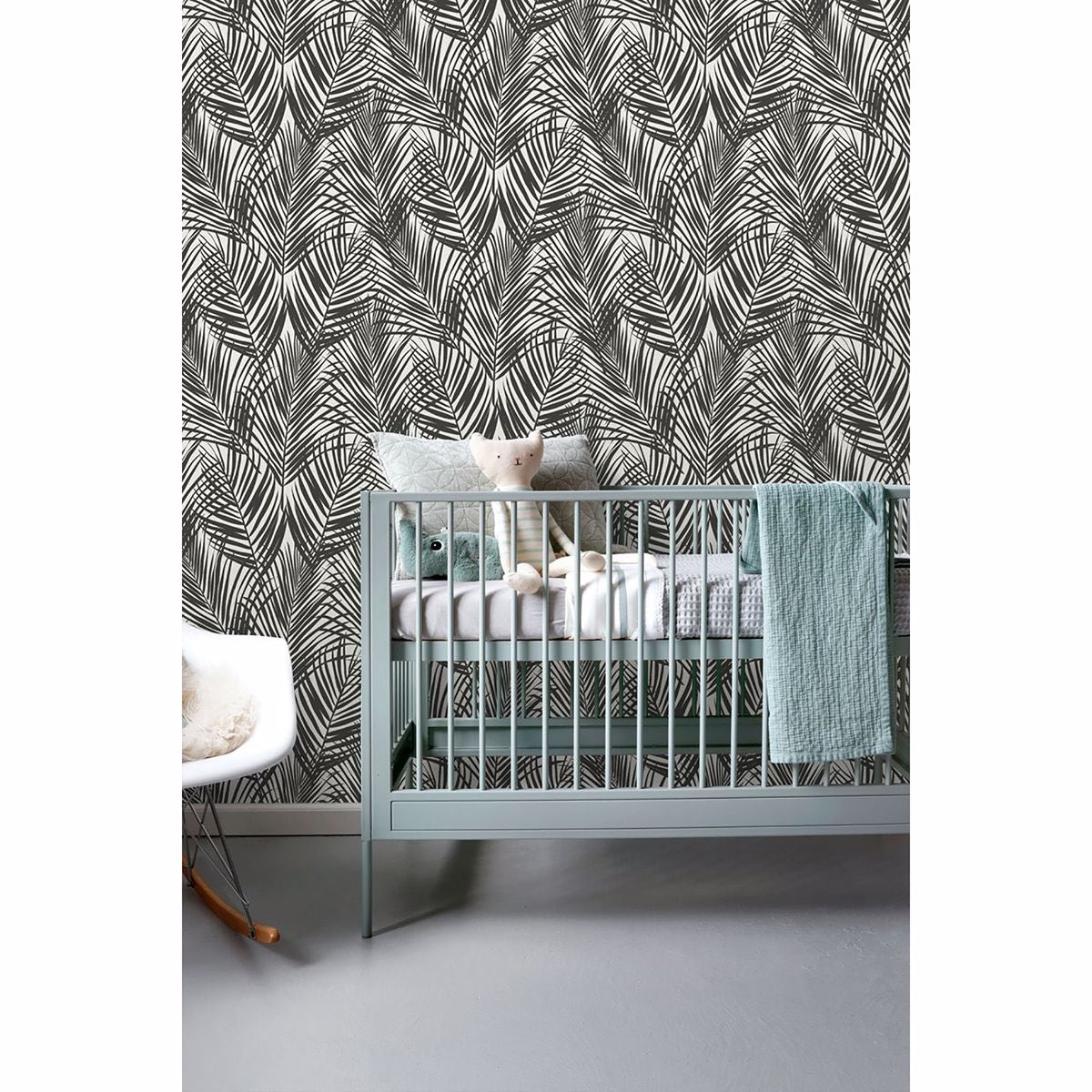 Fifi Black Palm Frond Wallpaper - Brewster Wallcovering