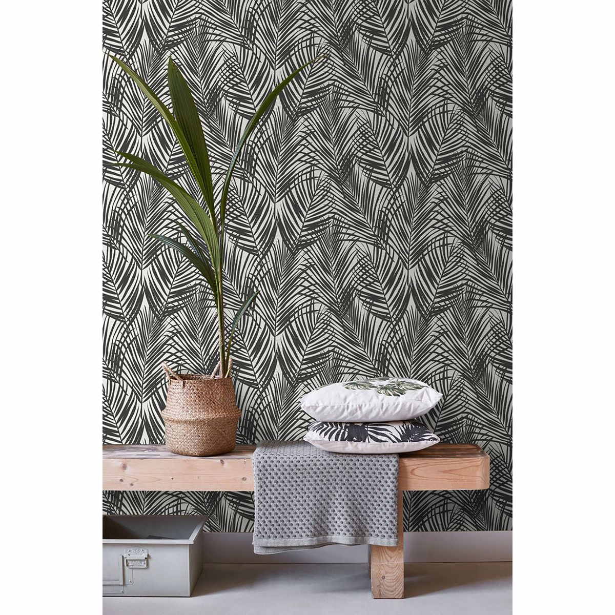 Fifi Black Palm Frond Wallpaper  | Brewster Wallcovering - The WorkRm