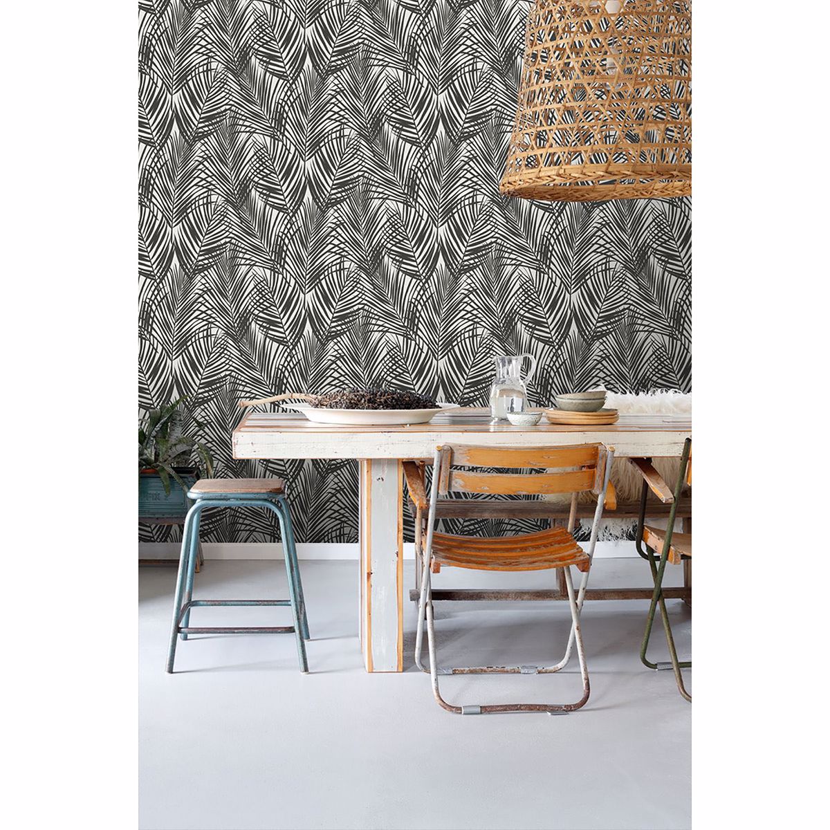 Fifi Black Palm Frond Wallpaper  | Brewster Wallcovering - The WorkRm