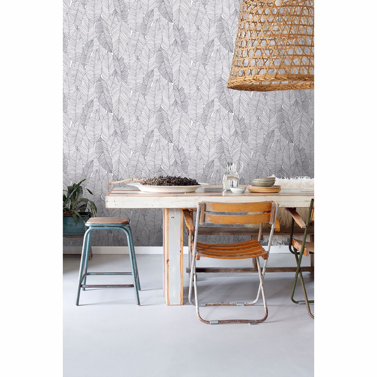 Thuy Grey Banana Leaves Wallpaper - Brewster Wallcovering