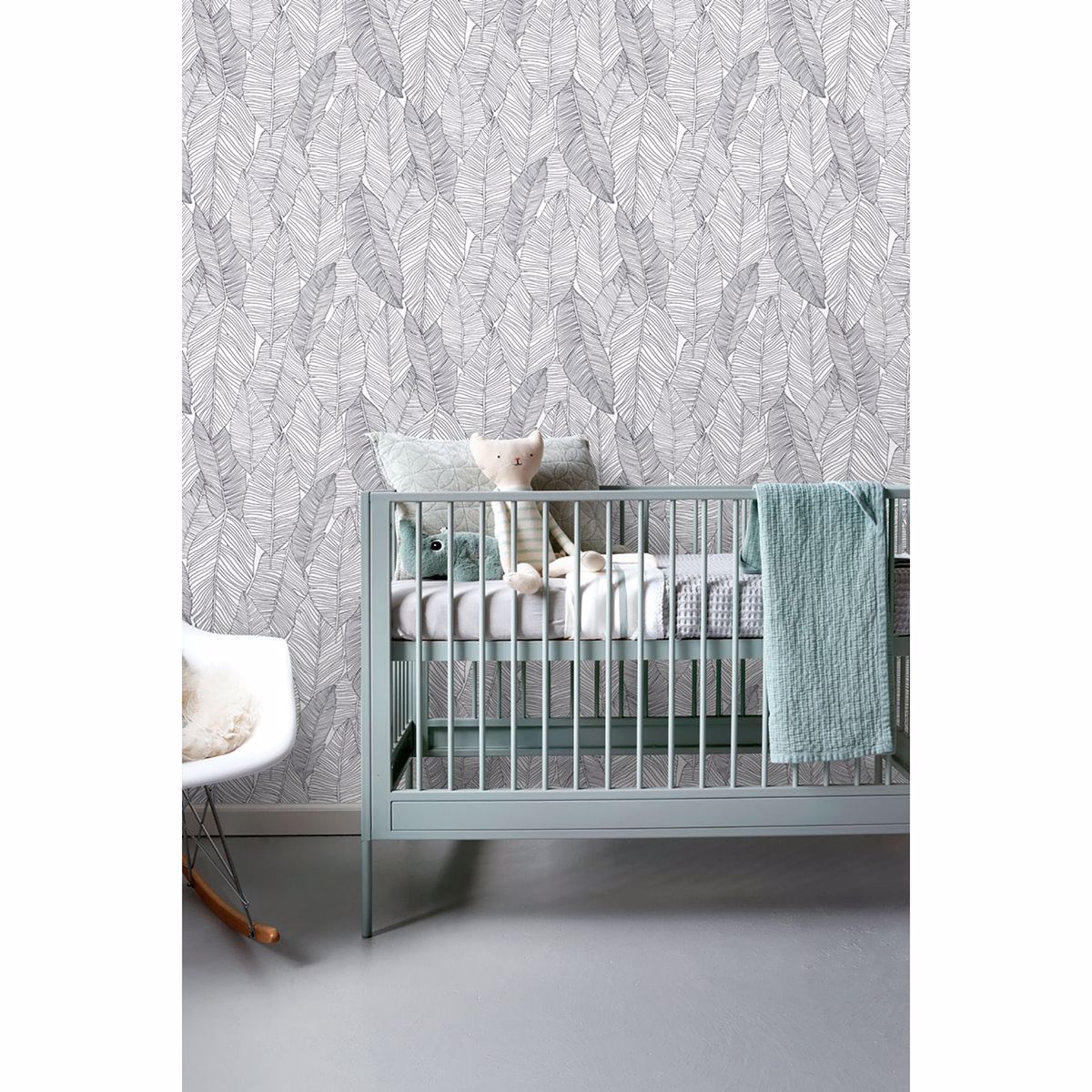 Thuy Grey Banana Leaves Wallpaper - Brewster Wallcovering