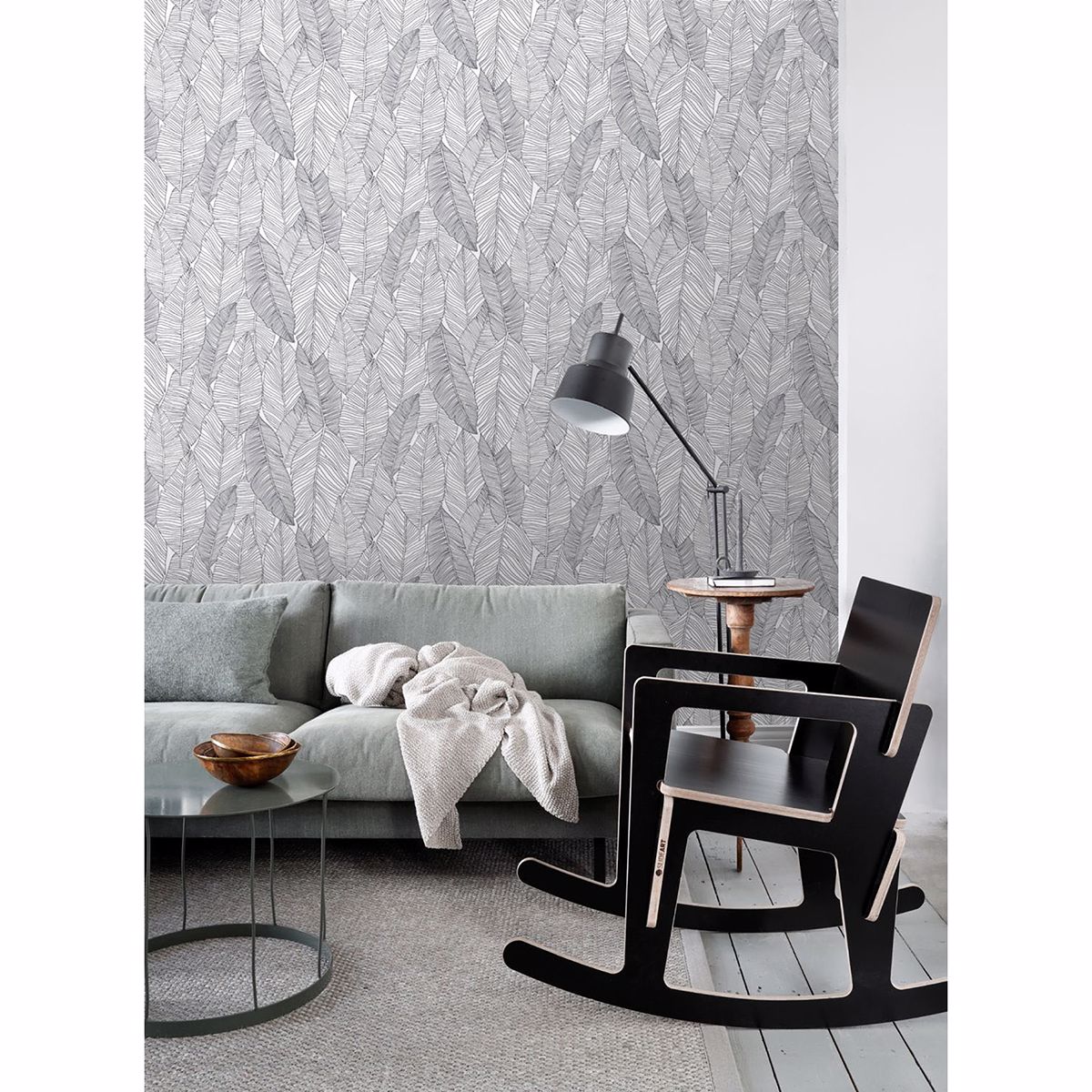 Thuy Grey Banana Leaves Wallpaper - Brewster Wallcovering