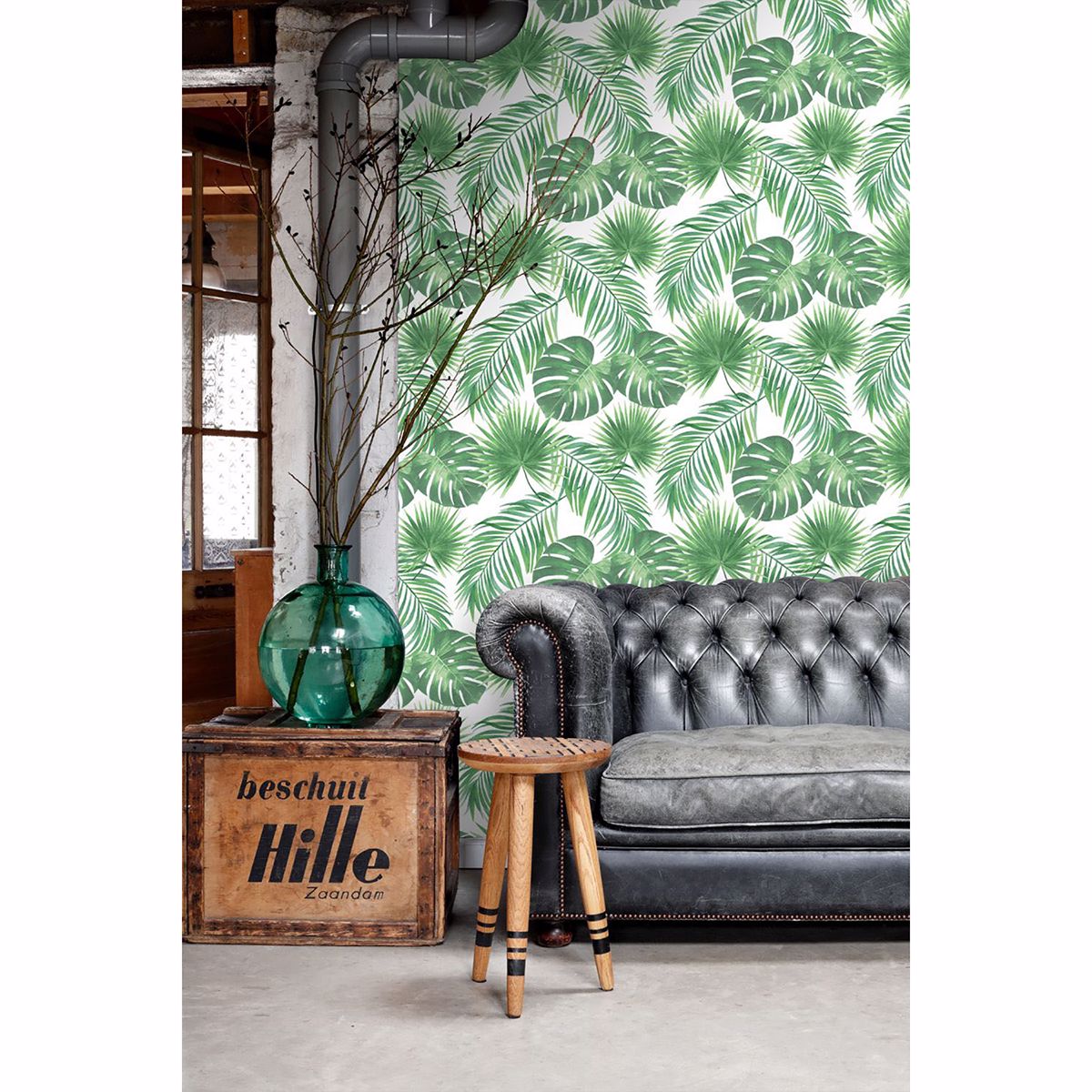 Patti Light Green Leaves Wallpaper - Brewster Wallcovering