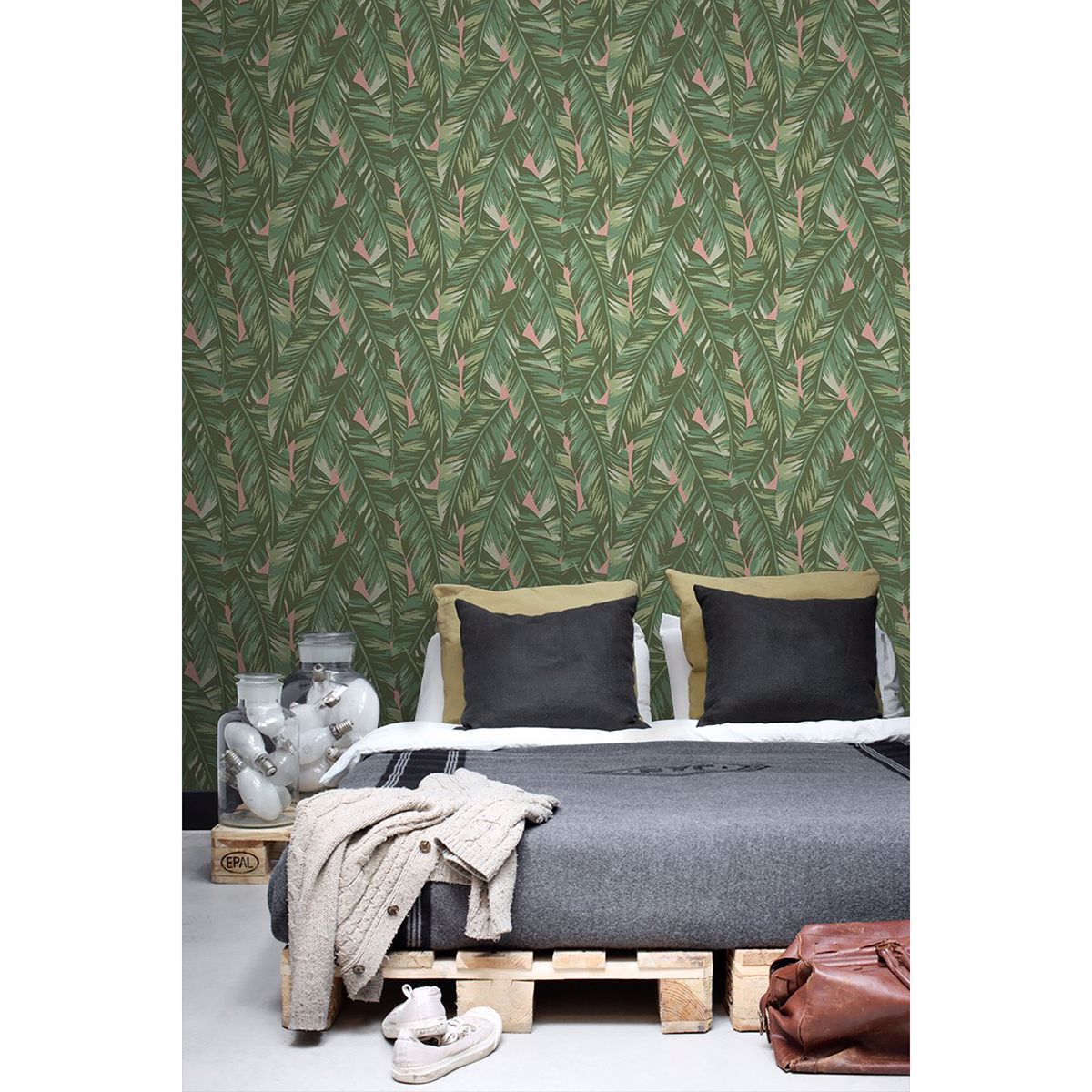 Dumott Olive Tropical Leaves Wallpaper - Brewster Wallcovering