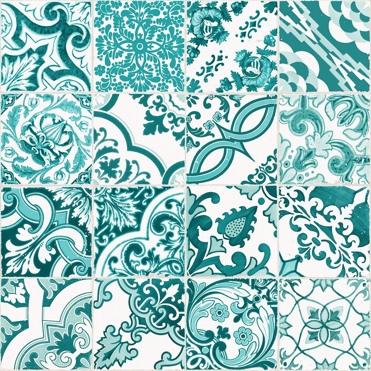 Picture of Cohen Turquoise Tile Wallpaper