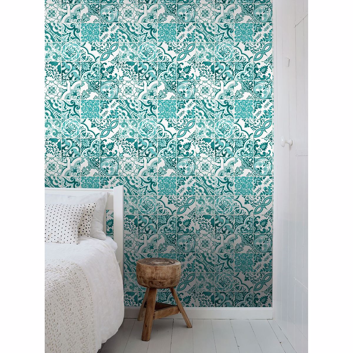 Cohen Turquoise Tile Wallpaper  | Brewster Wallcovering - The WorkRm