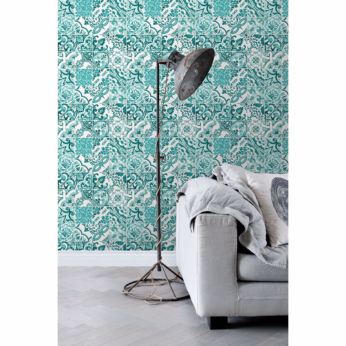 Cohen Turquoise Tile Wallpaper  | Brewster Wallcovering - The WorkRm