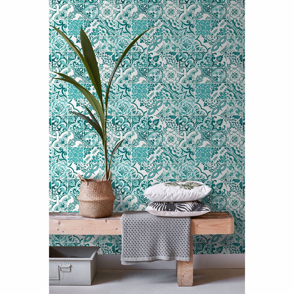 Cohen Turquoise Tile Wallpaper  | Brewster Wallcovering - The WorkRm