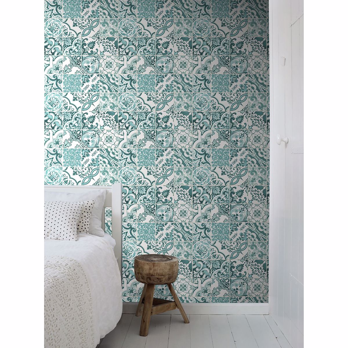 Cohen Turquoise Tile Wallpaper  | Brewster Wallcovering - The WorkRm