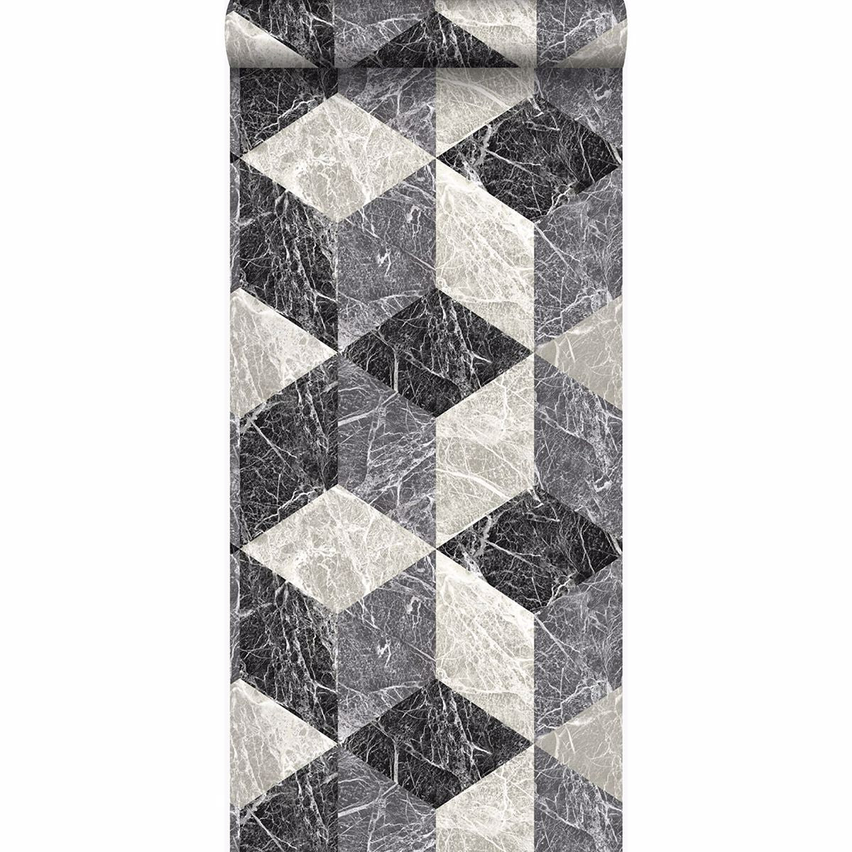 Rizzo Black Geometric Stone Wallpaper  | Brewster Wallcovering - The WorkRm