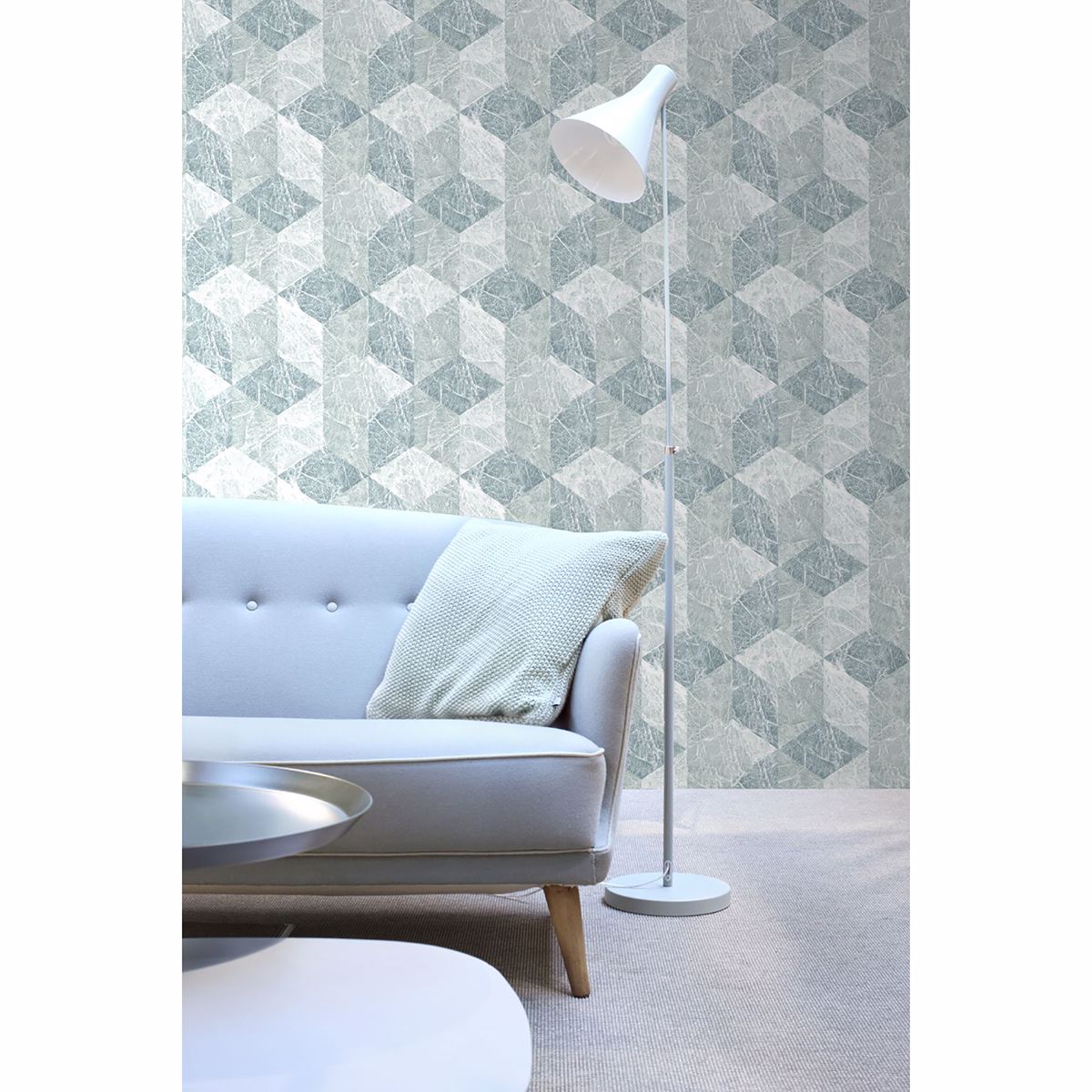 Rizzo Light Blue Geometric Stone Wallpaper - Brewster Wallcovering