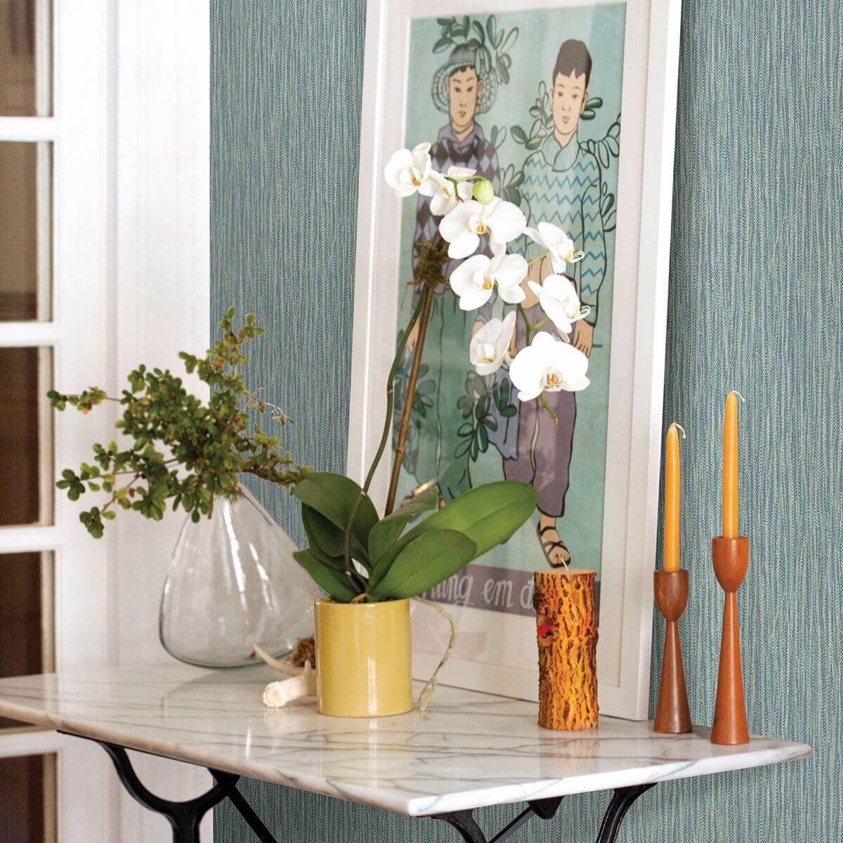raffia-aqua-faux-grasscloth-wallpaper-york-wallcoverings-2861-25420 - York Wallcoverings Papel pintado