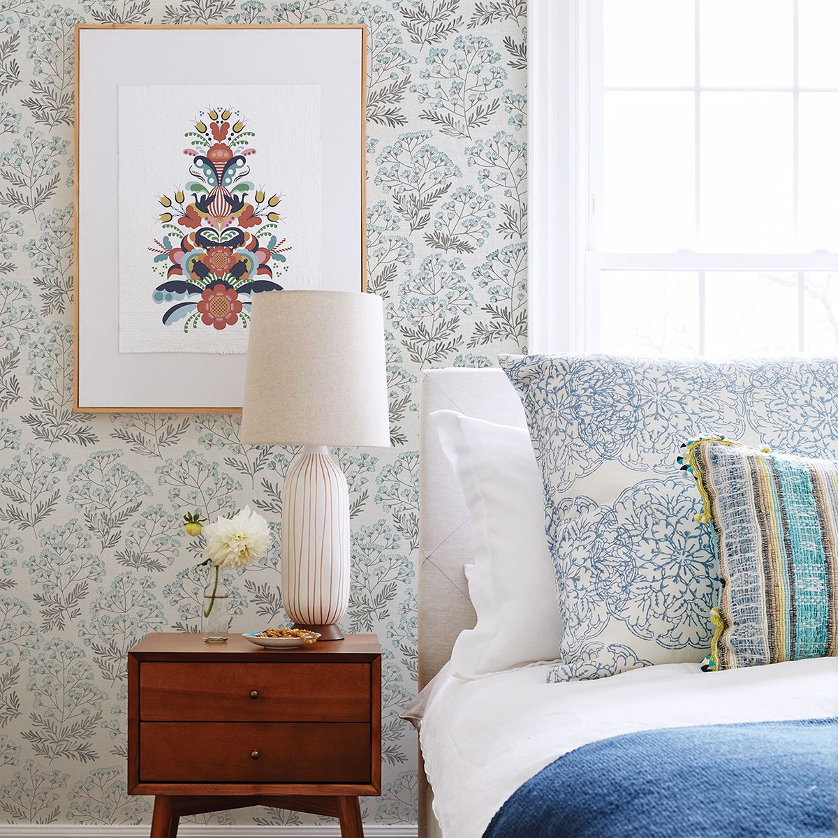 Floret Blue Floral Wallpaper  | Brewster Wallcovering - The WorkRm