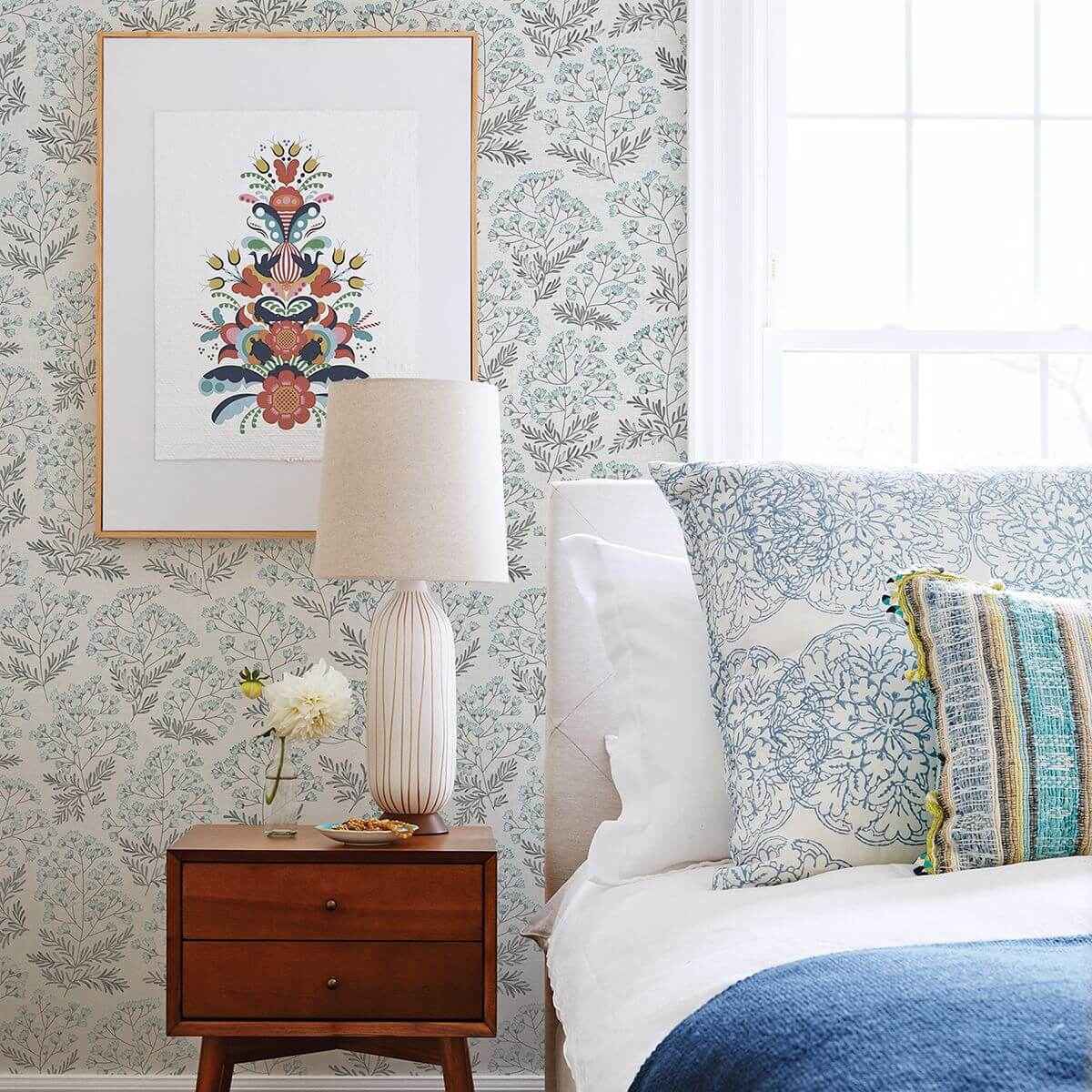 Floret Blue Floral Wallpaper - York Wallcoverings - 2861-25714 - York Wallcoverings Wallpaper