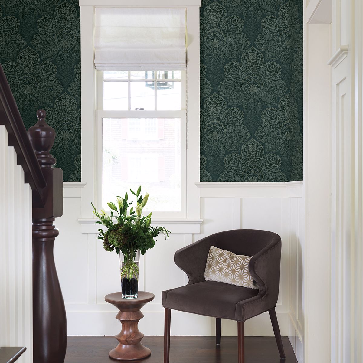 Triumph Dark Green Medallion Wallpaper  | Brewster Wallcovering - The WorkRm