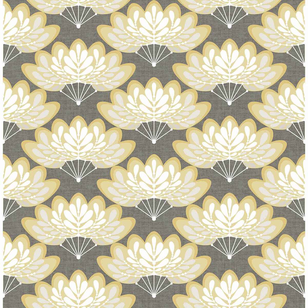 Lotus Mustard Floral Fans Wallpaper - York Wallcoverings - 2861-25754