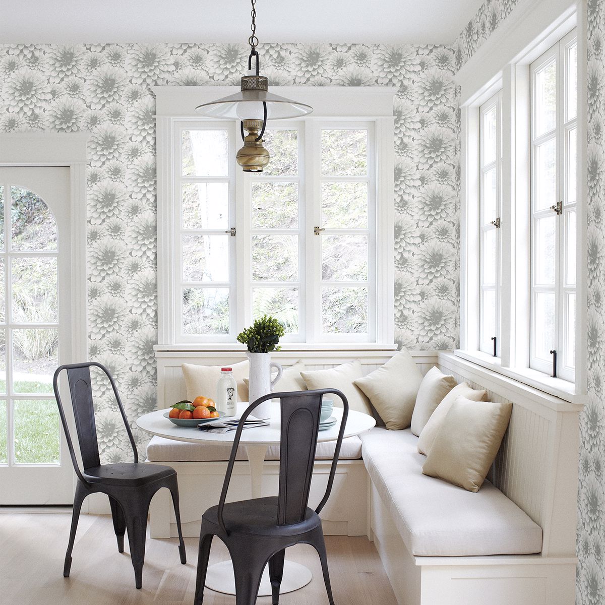 Umbra Light Grey Floral Wallpaper - Brewster Wallcovering