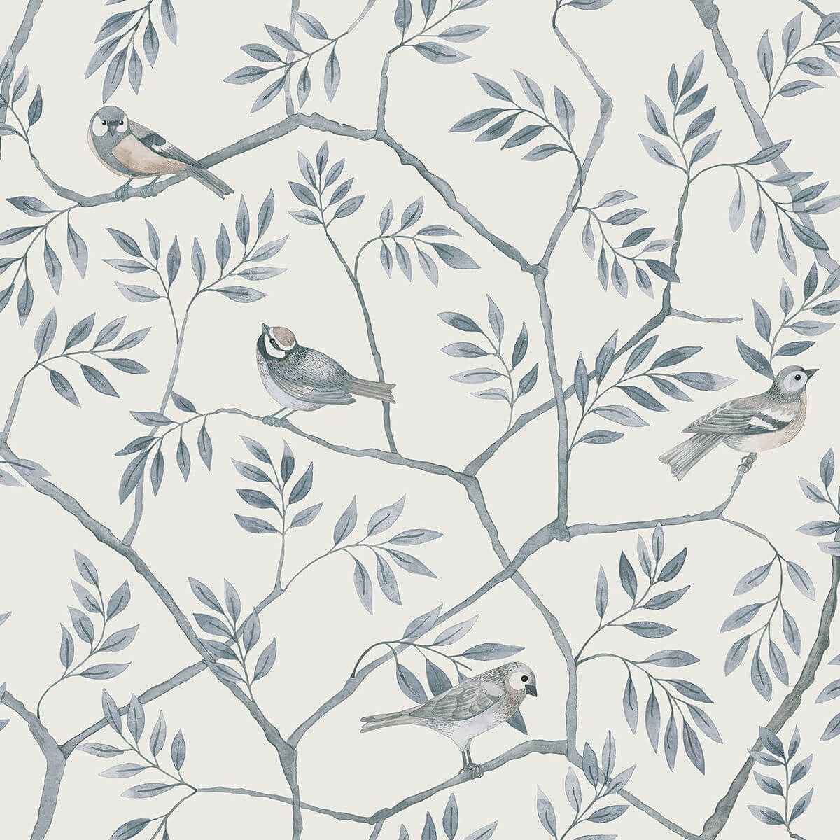 Crossbill Light Blue Branches Wallpaper - York Wallcoverings - 2948-27016