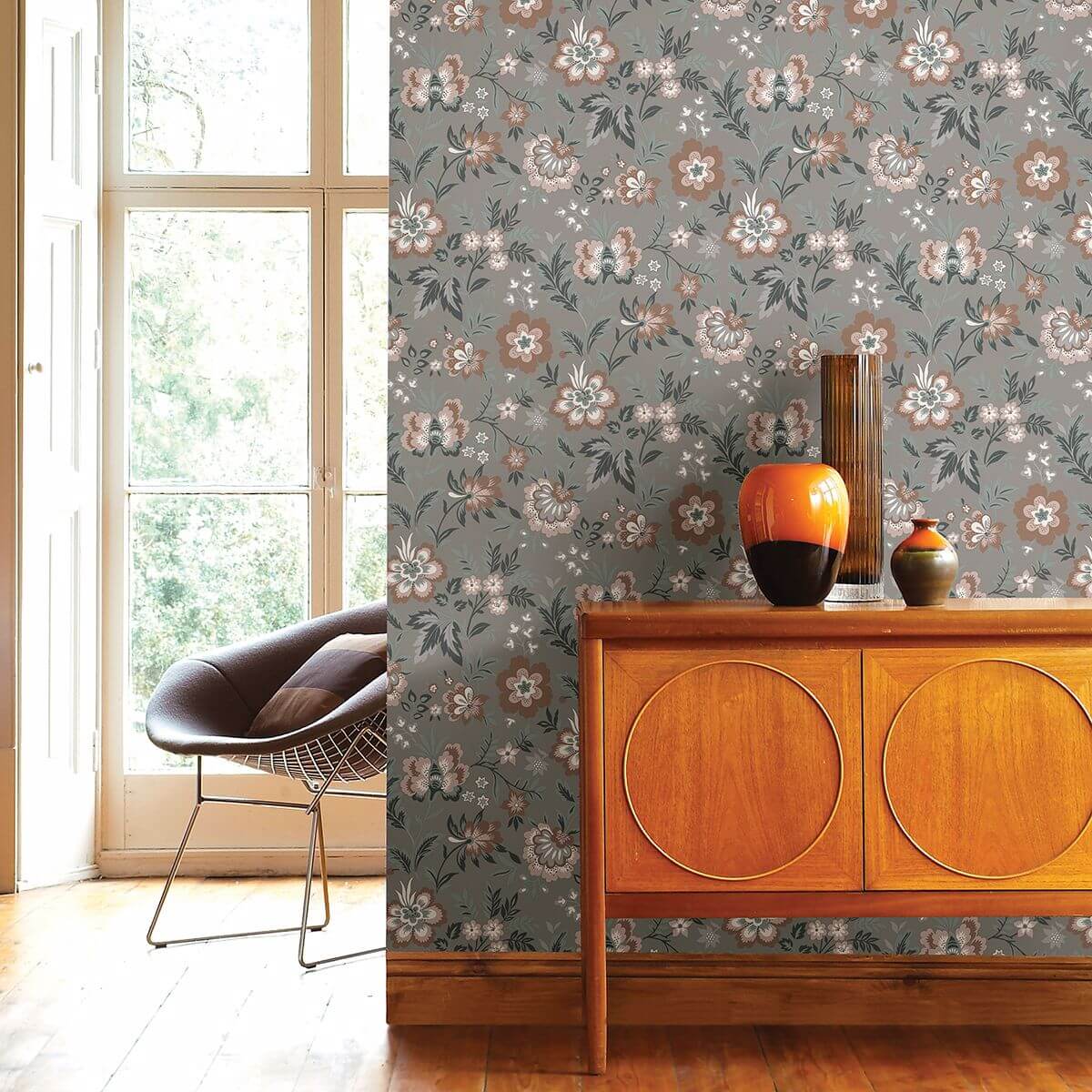 Athena Grey Floral Wallpaper - York Wallcoverings - 2948-28002 - York Wallcoverings Wallpaper