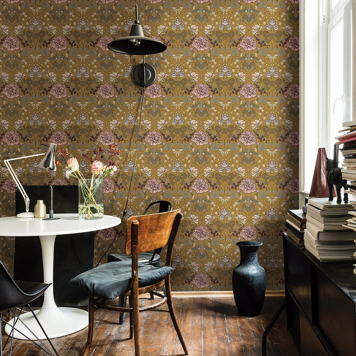 Celestine Mustard Floral Wallpaper - Brewster Wallcovering