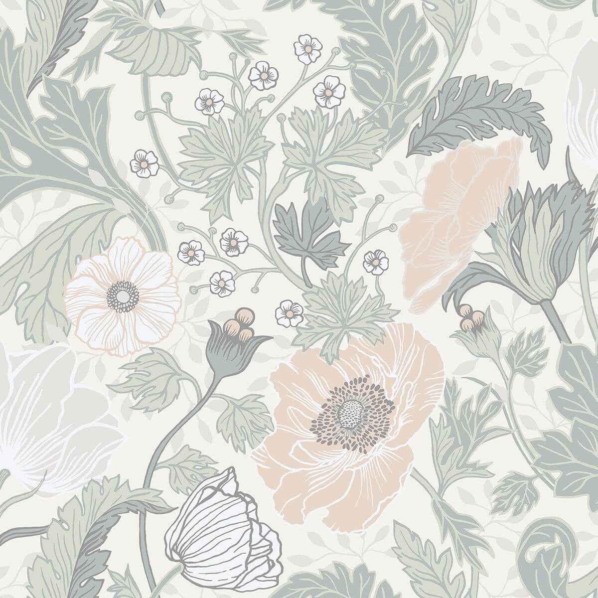 Anemone Light Grey Floral Wallpaper - York Wallcoverings - 2948-33000