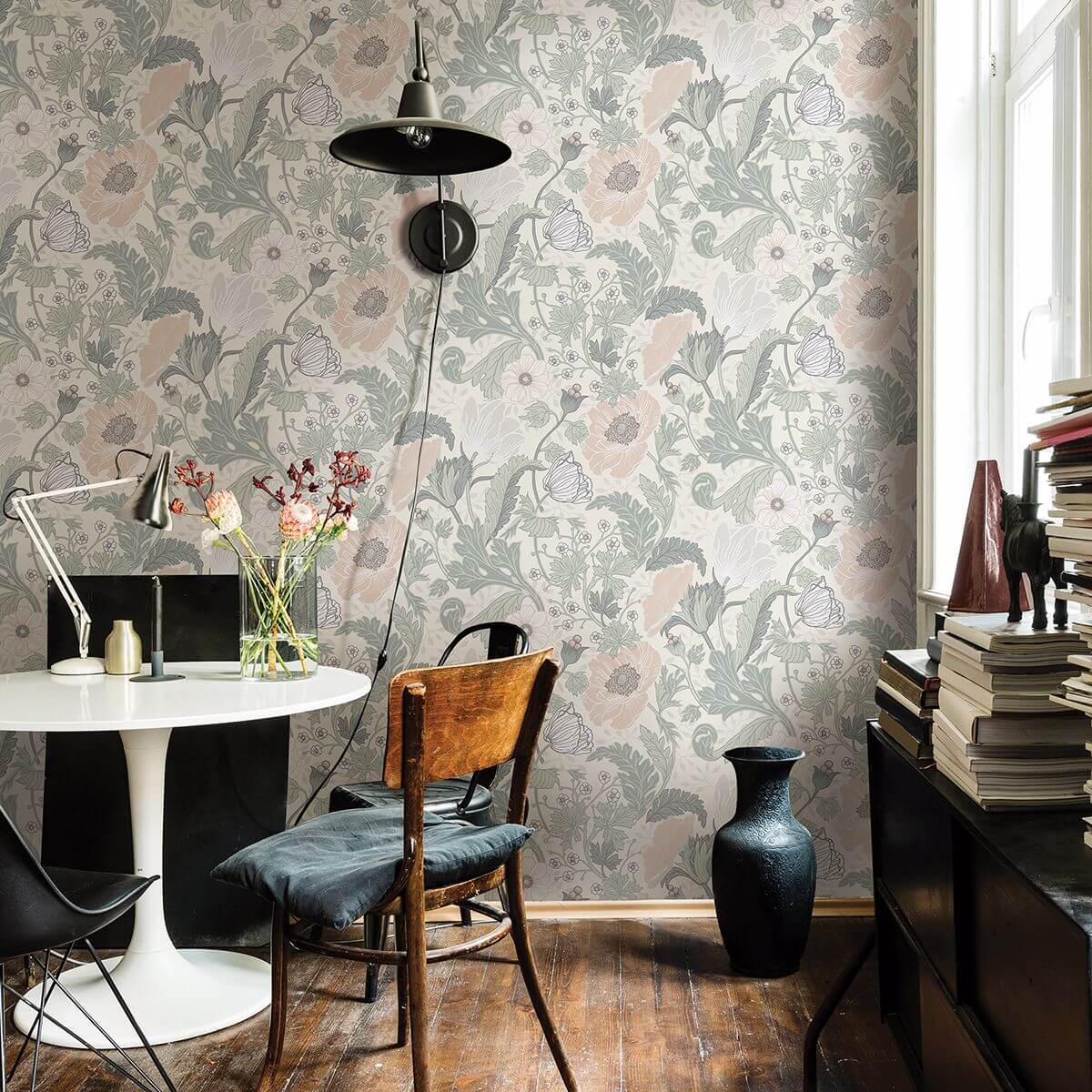Anemone Light Grey Floral Wallpaper - York Wallcoverings - 2948-33000 - York Wallcoverings Wallpaper