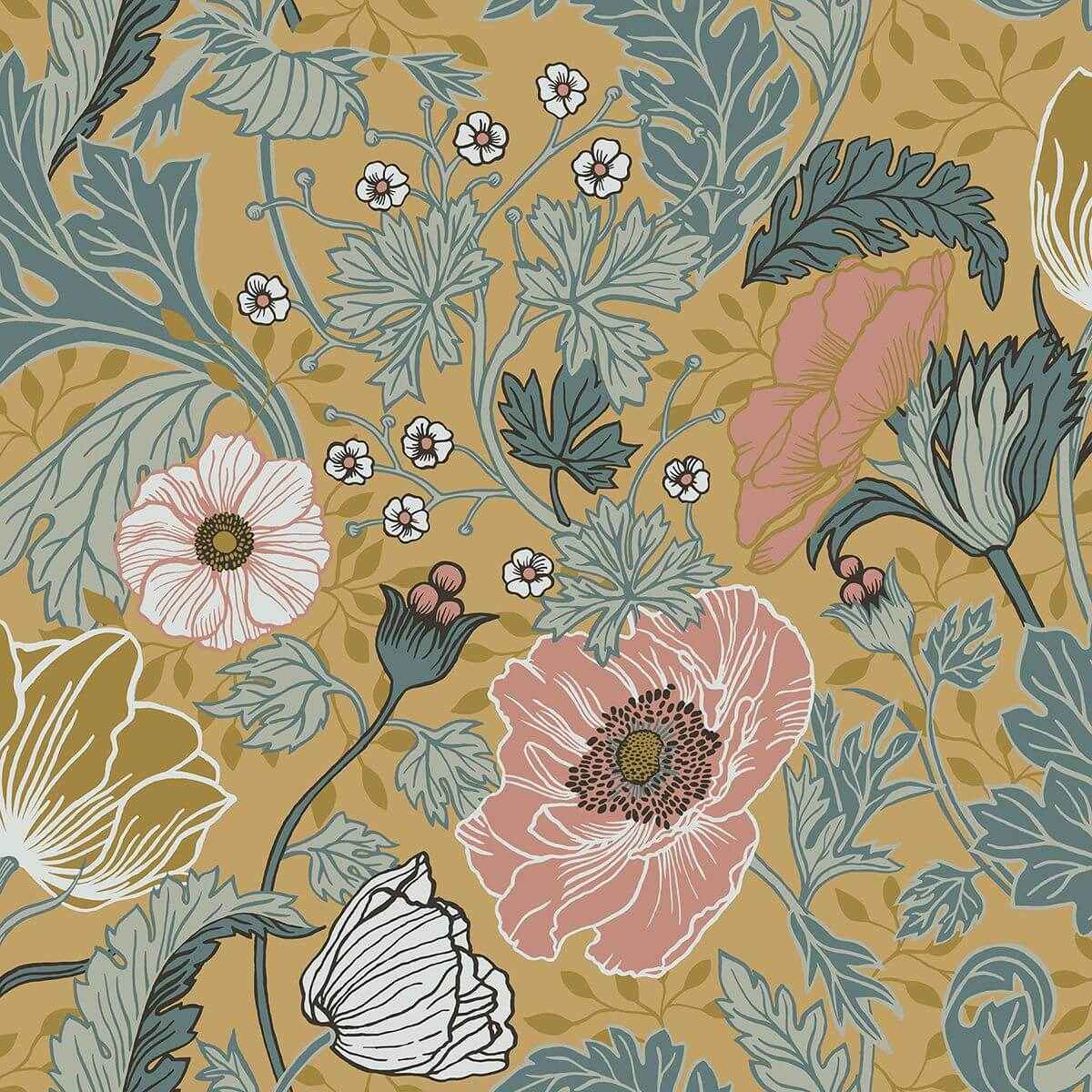 Anemone Mustard Floral Wallpaper - York Wallcoverings - 2948-33002