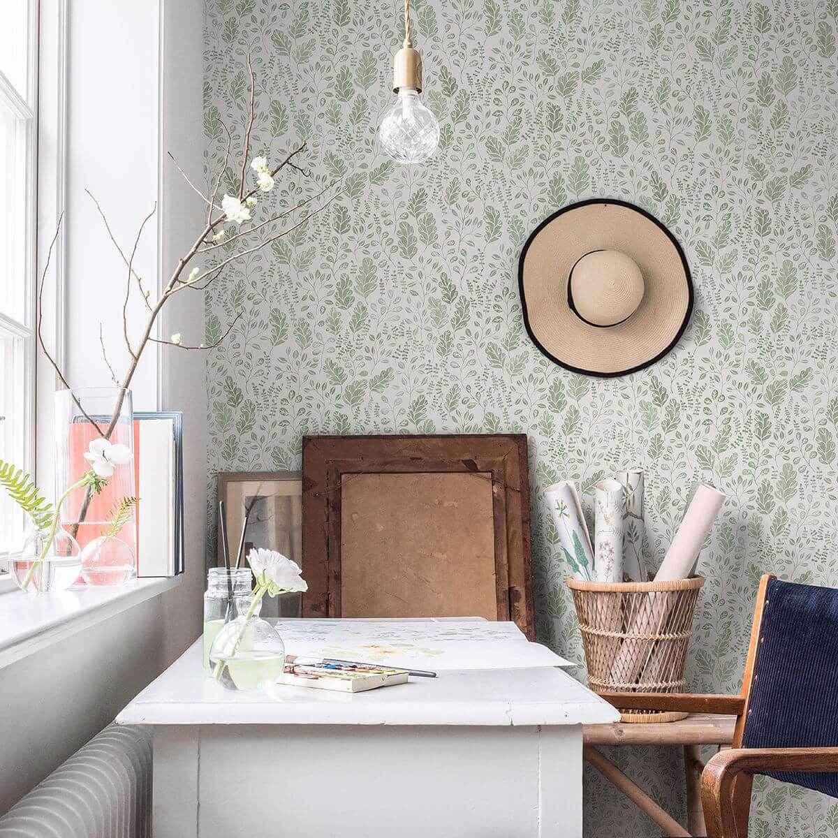Isha Green Leaf Wallpaper - York Wallcoverings - 2948-27014 - York Wallcoverings Wallpaper