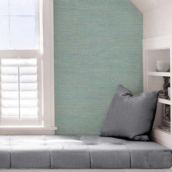 Tibetan Grasscloth Teal Peel and Stick Wallpaper - York Wallcoverings - NUS3337 - York Wallcoverings Wallpaper