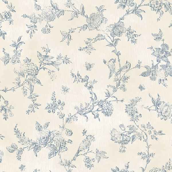 French Nightingale Blue Trail Wallpaper - York Wallcoverings - 2904-02192 - York Wallcoverings Wallpaper