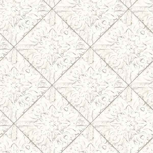 Brandi White Tin Tile Wallpaper - York Wallcoverings - 2904-13091