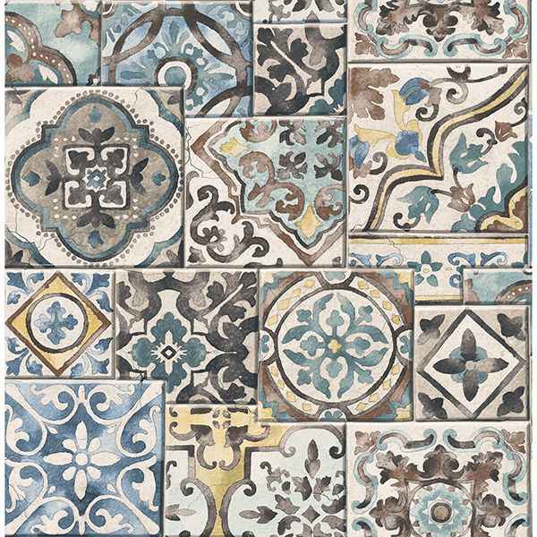 Marrakesh Blue Global Tiles Wallpaper - York Wallcoverings - 2904-22315 - York Wallcoverings Wallpaper