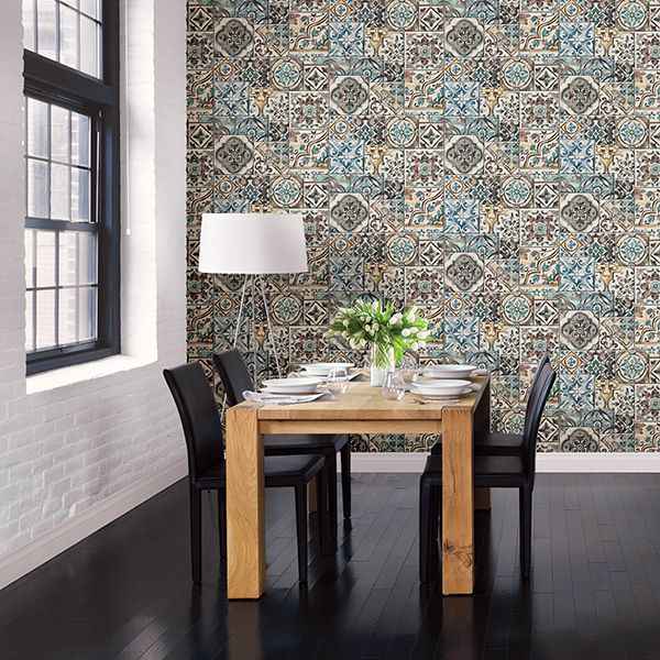 Marrakesh Blue Global Tiles Wallpaper - York Wallcoverings - 2904-22315 - York Wallcoverings Wallpaper