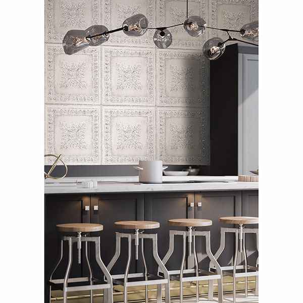 Hazley White Ornament Tin Tile Wallpaper - York Wallcoverings - 2904-24031 - York Wallcoverings Wallpaper