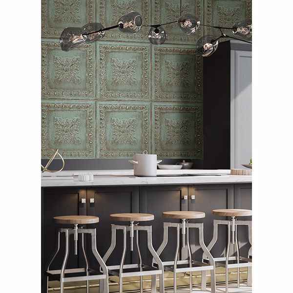 Hazley Turquoise Ornament Tin Tile Wallpaper - York Wallcoverings - 2904-24032 - York Wallcoverings Wallpaper