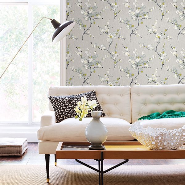 Bliss Blue Floral Wallpaper - Brewster Wallcovering