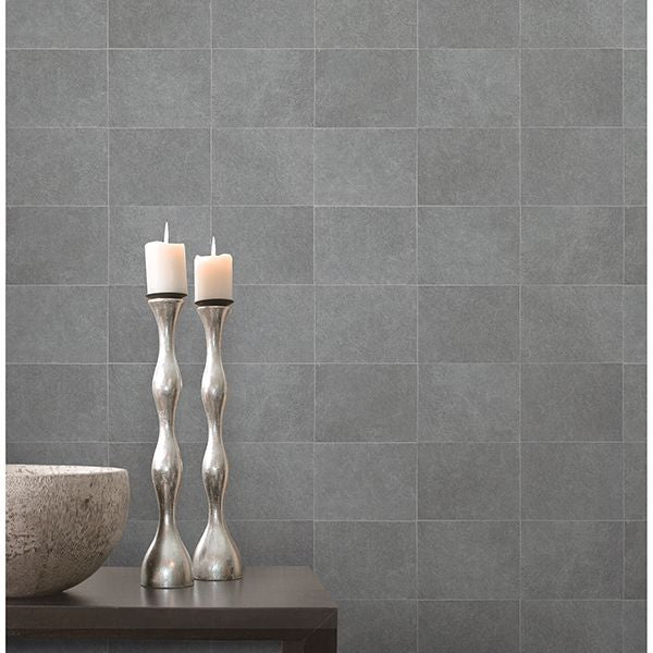 Cecelia Dark Grey Faux Tile Wallpaper - Brewster Wallcovering