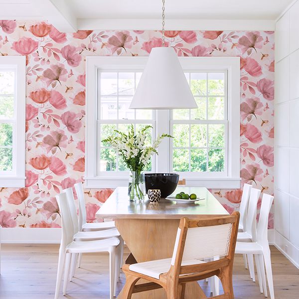 Zahra Pink Floral Wallpaper  | Brewster Wallcovering
