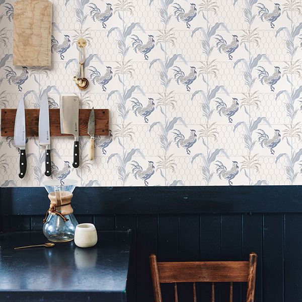 Hank Blue Rooster Wallpaper  | Brewster Wallcovering - The WorkRm