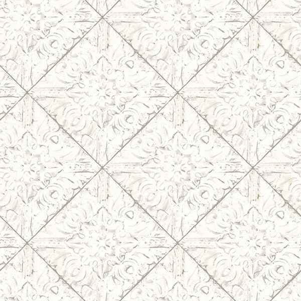 Brandi White Metallic Faux Tile Wallpaper - York Wallcoverings - 3119-13091