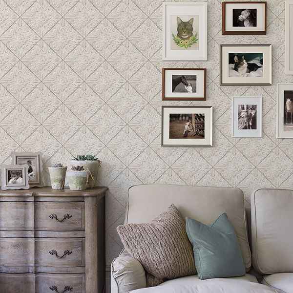 Brandi Grey Metallic Faux Tile Wallpaper - York Wallcoverings - 3119-13094 - York Wallcoverings Wallpaper