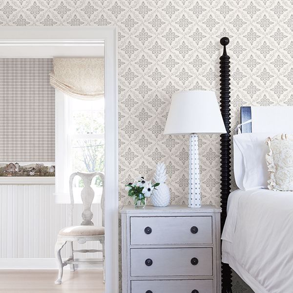 Wynonna Light Grey Geometric Floral Wallpaper - Brewster Wallcovering