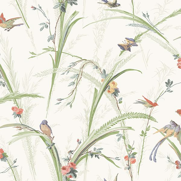 meadowlark-light-green-botanical-wallpaper-york-wallcoverings-3119-19321 - York Wallcoverings Papel pintado