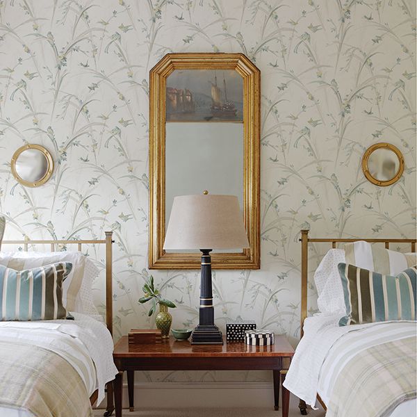 Meadowlark Light Grey Botanical Wallpaper - Brewster Wallcovering